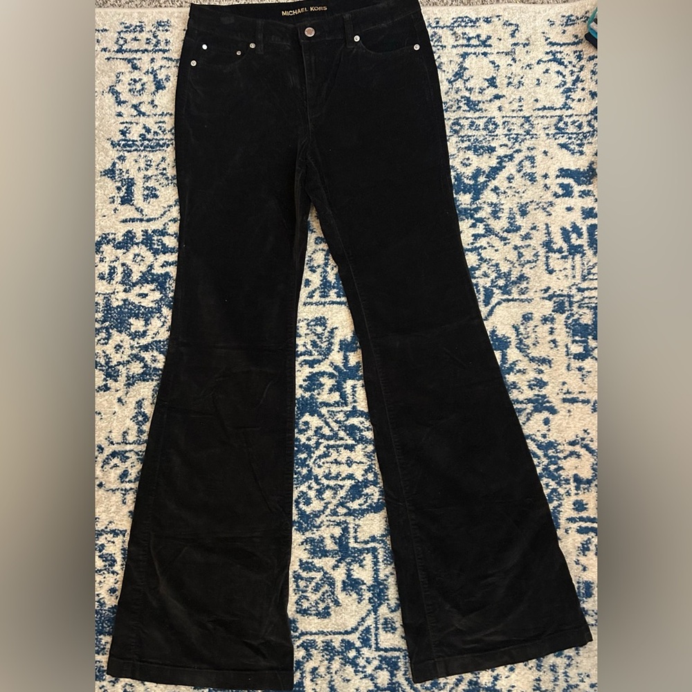 Michael Kors Black Velvet Flare Pants Women’s 34 Inseam High Rise Panrs